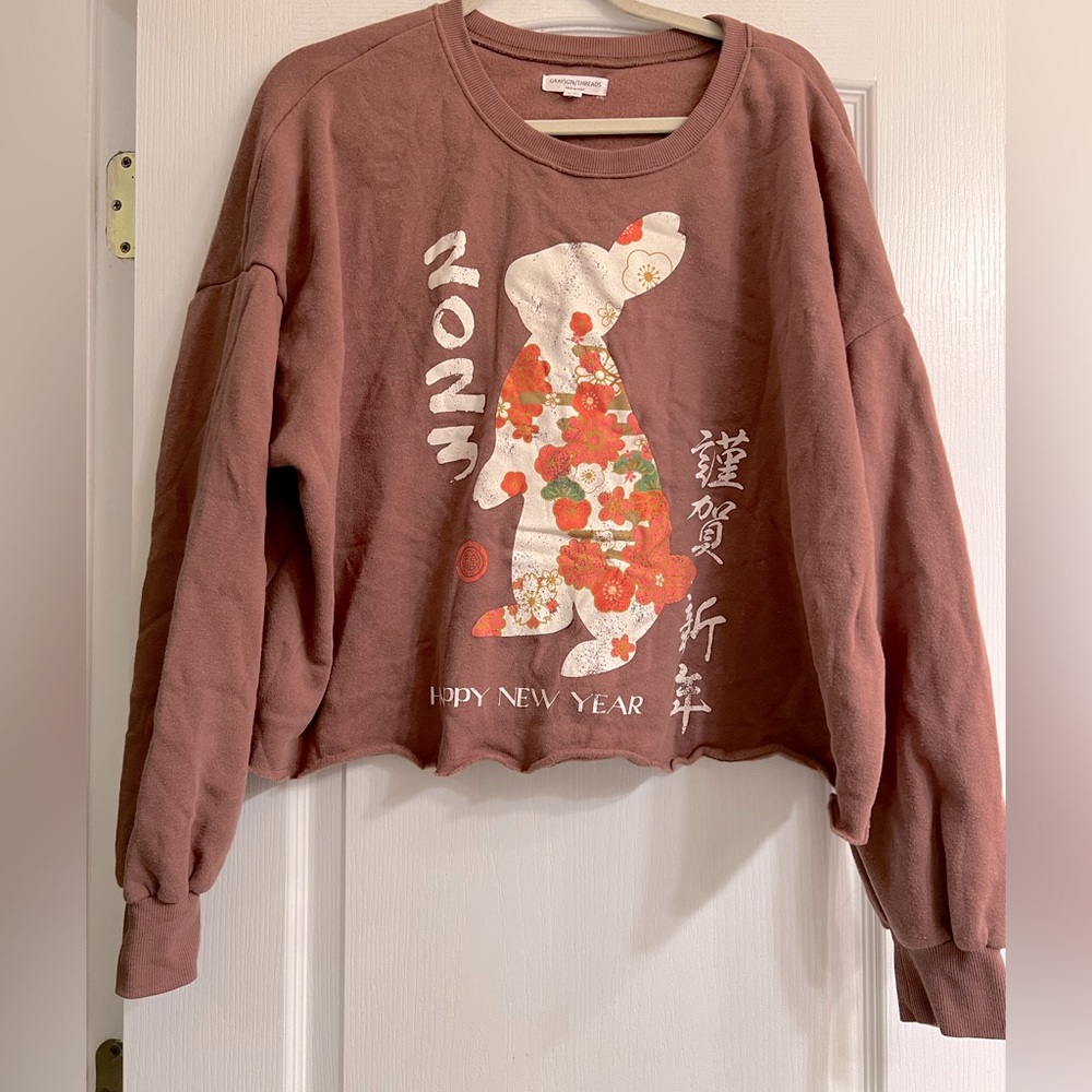 Grayson Threads Lunar New Year Bunny Rabbit Cropped Sweatshirt Top - size XXL